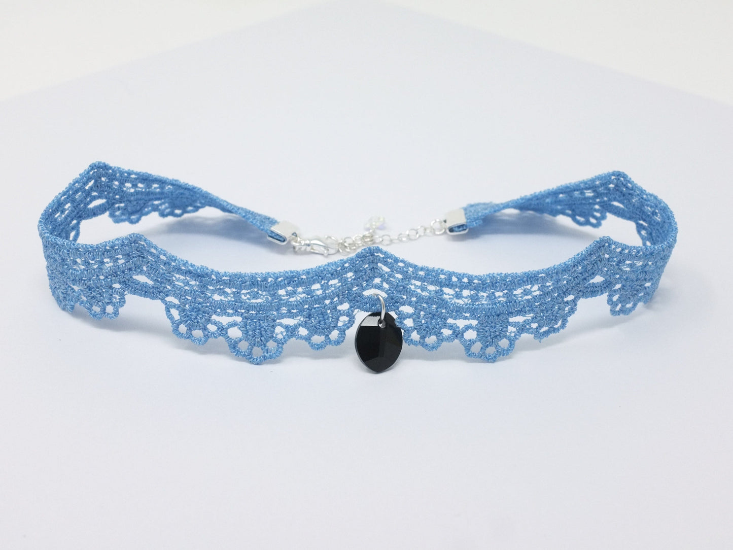 Yelena Light Blue Scalloped Lace Choker with Pendant