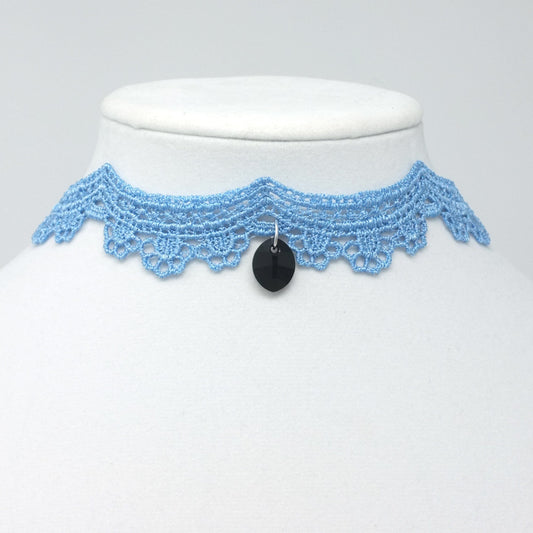 Yelena Light Blue Scalloped Lace Choker with Pendant