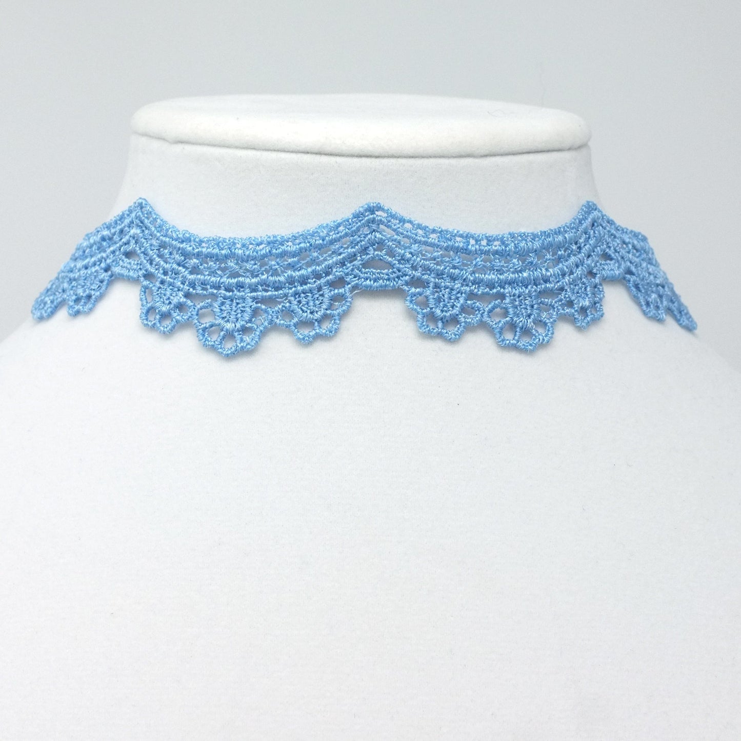 Yelena Light Blue Scalloped Lace Choker with Pendant
