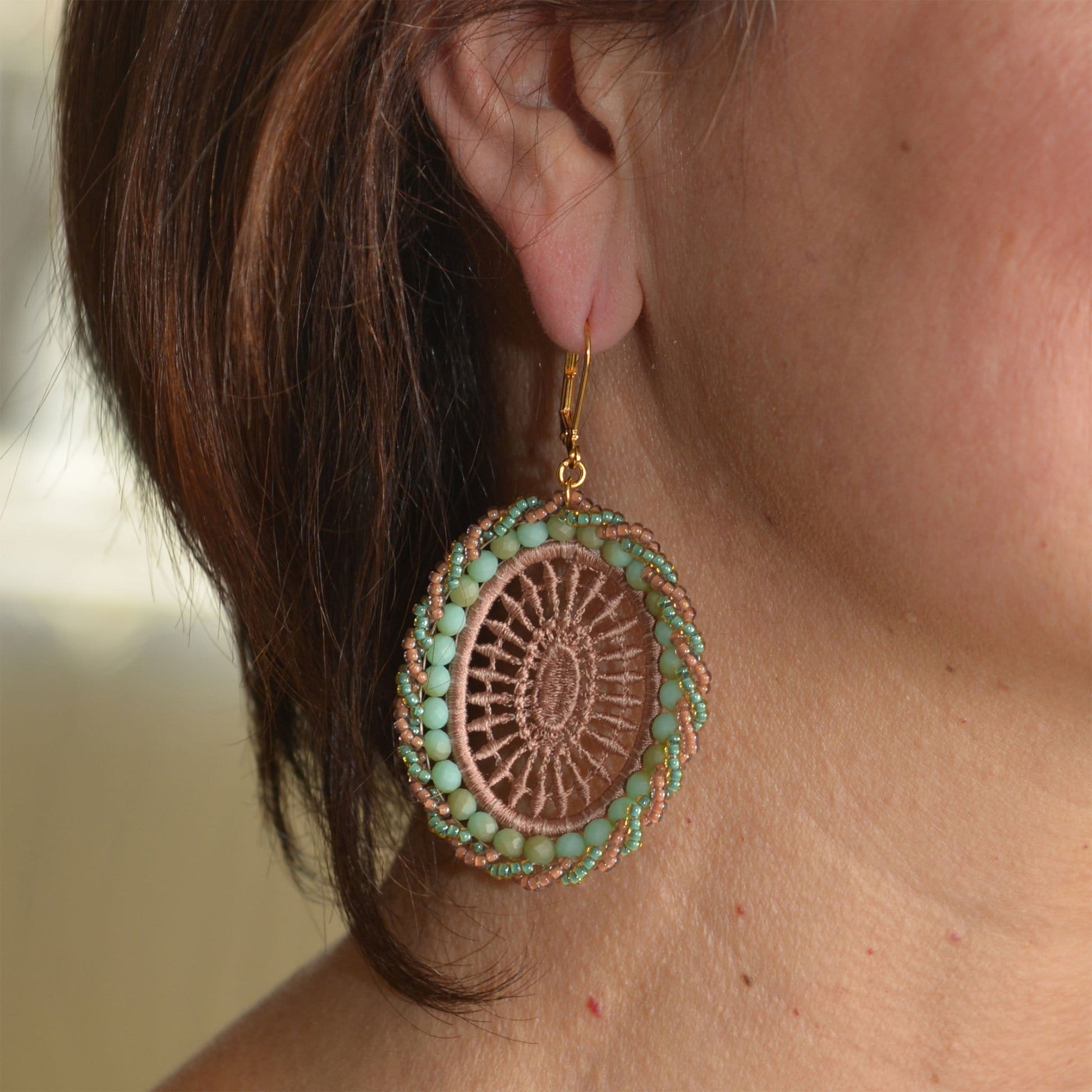 Beige Lace Statement Earrings