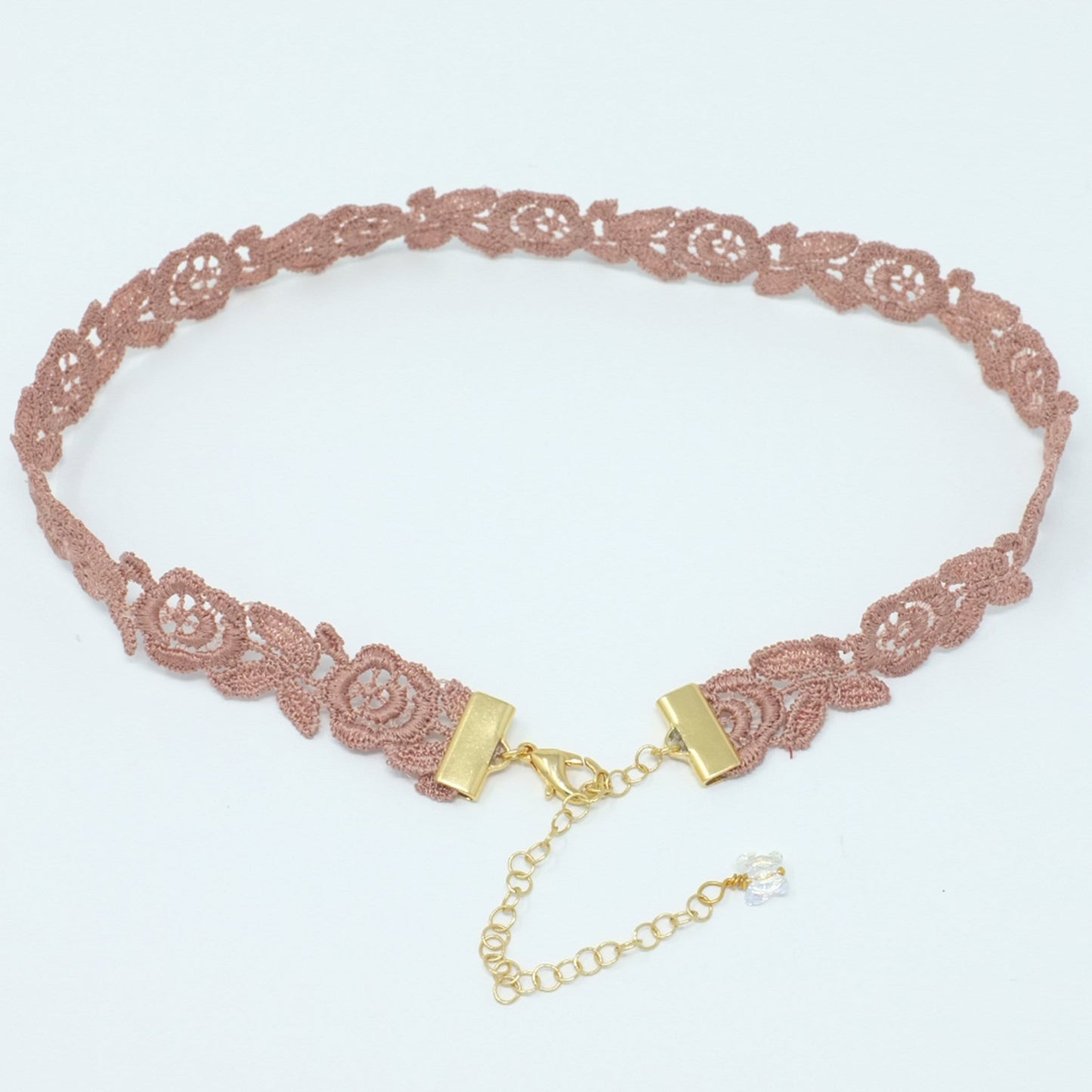 Beige Pink Rose Choker Necklace