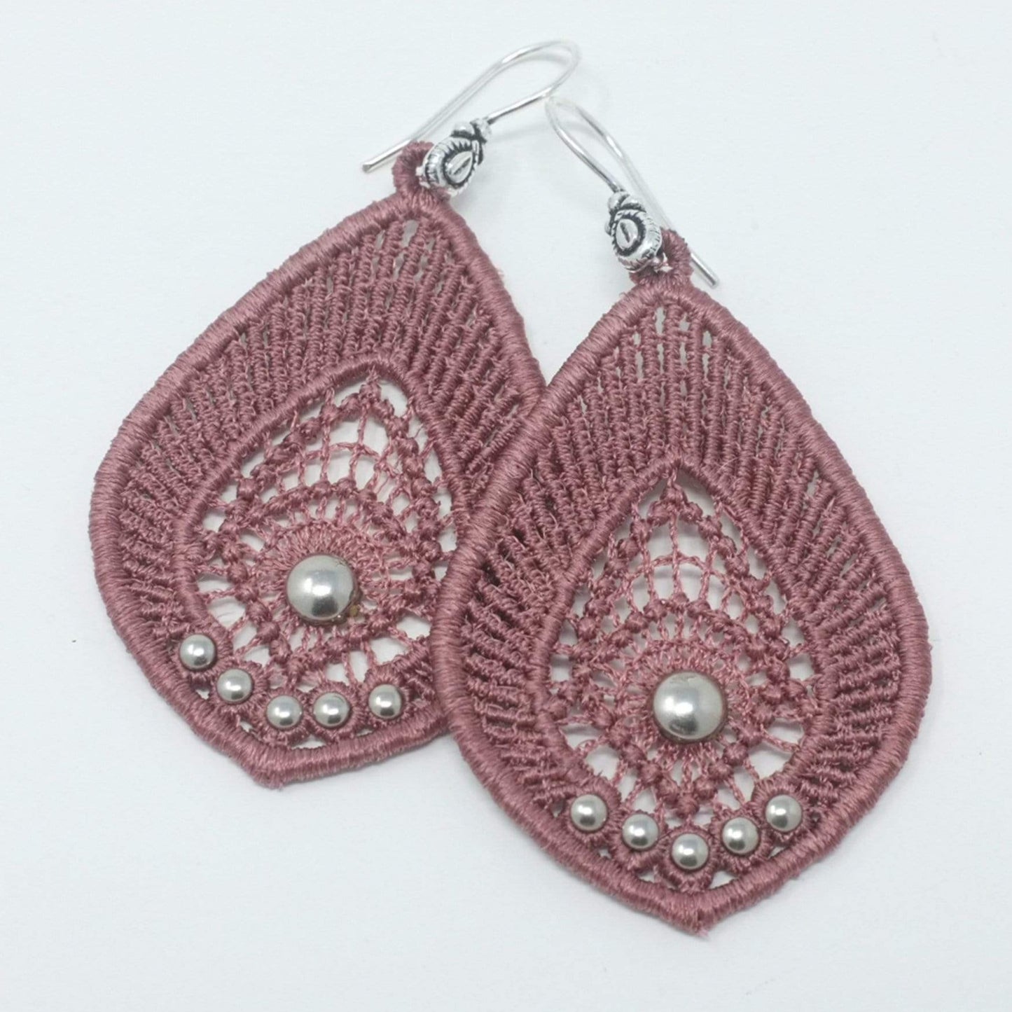 Long Lace Teardrop Earrings with Silver Beads