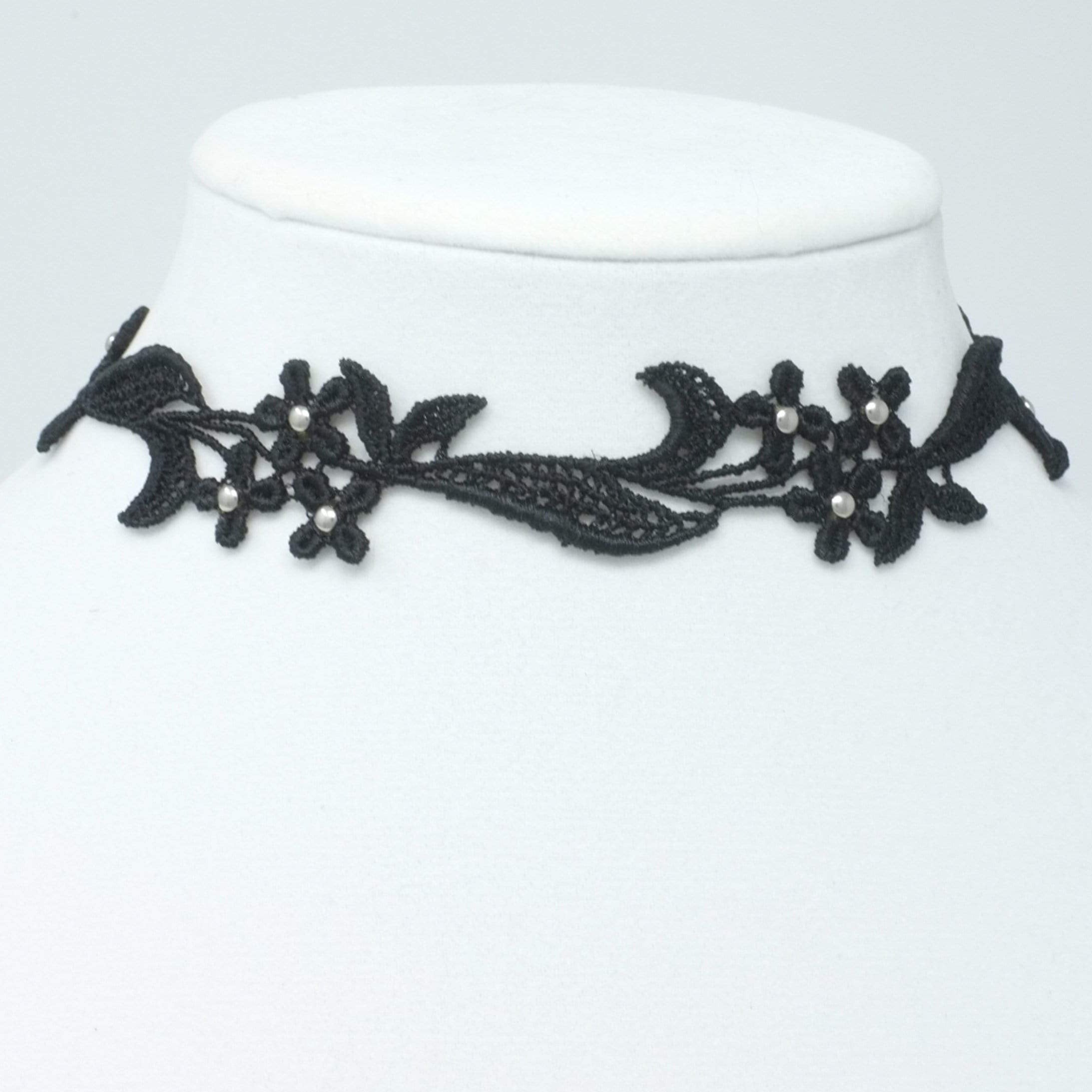 Flower Decor Lace Choker  Chokers, Simple black choker, Black lace choker  necklace