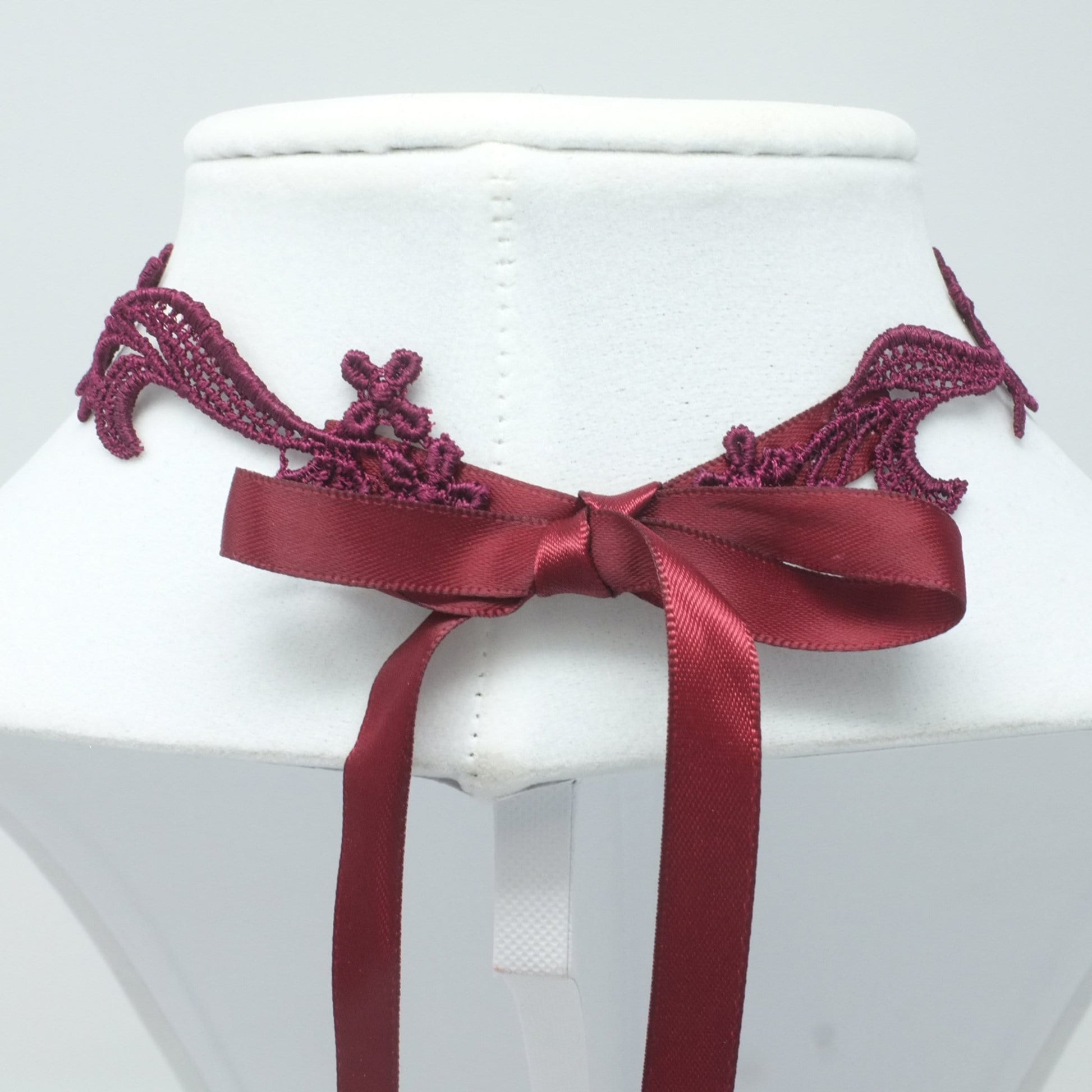 Burgundy Ribbon Choker Necklace