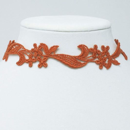 Burnt Orange Floral Lace Choker