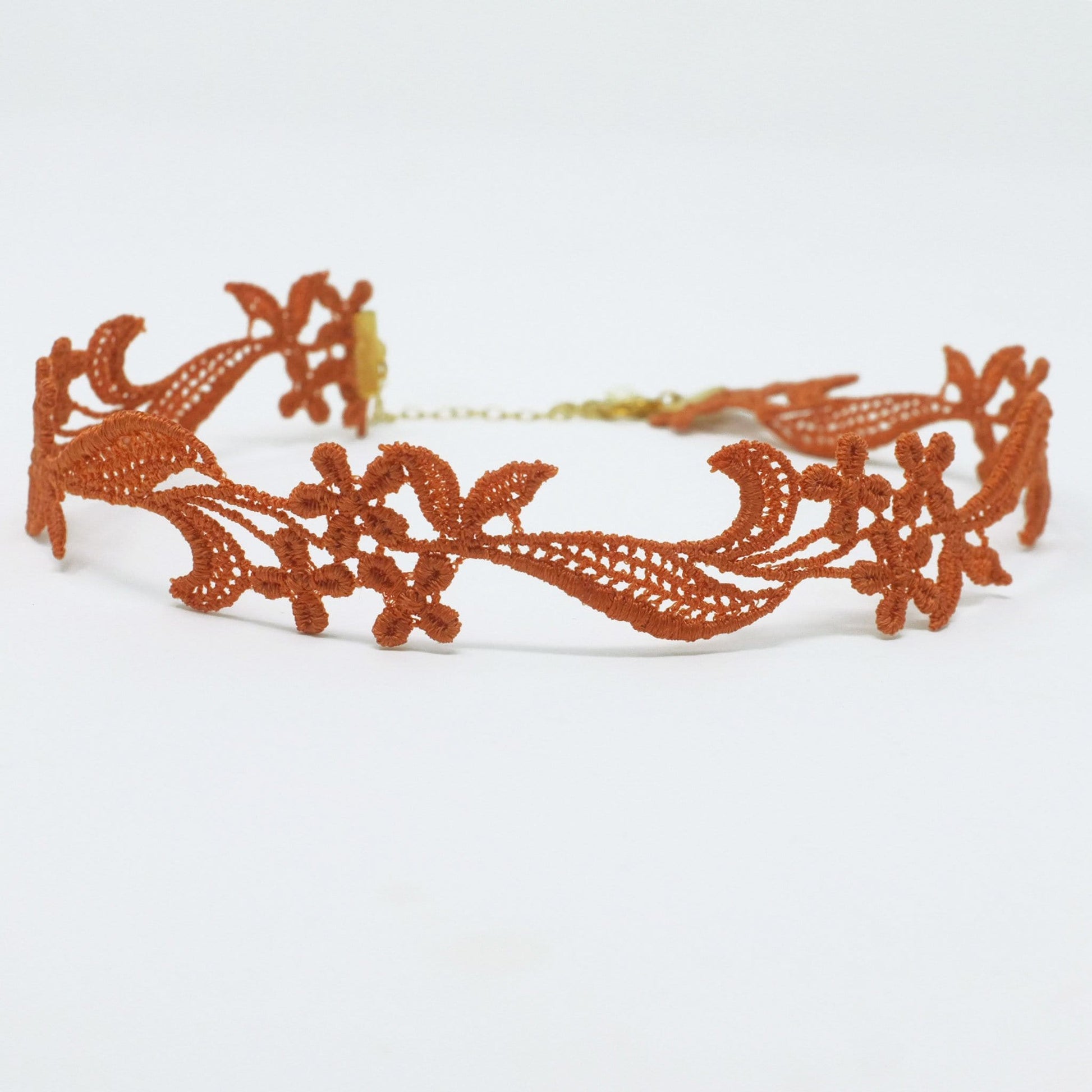 Burnt Orange Floral Choker with adjustable chain closure