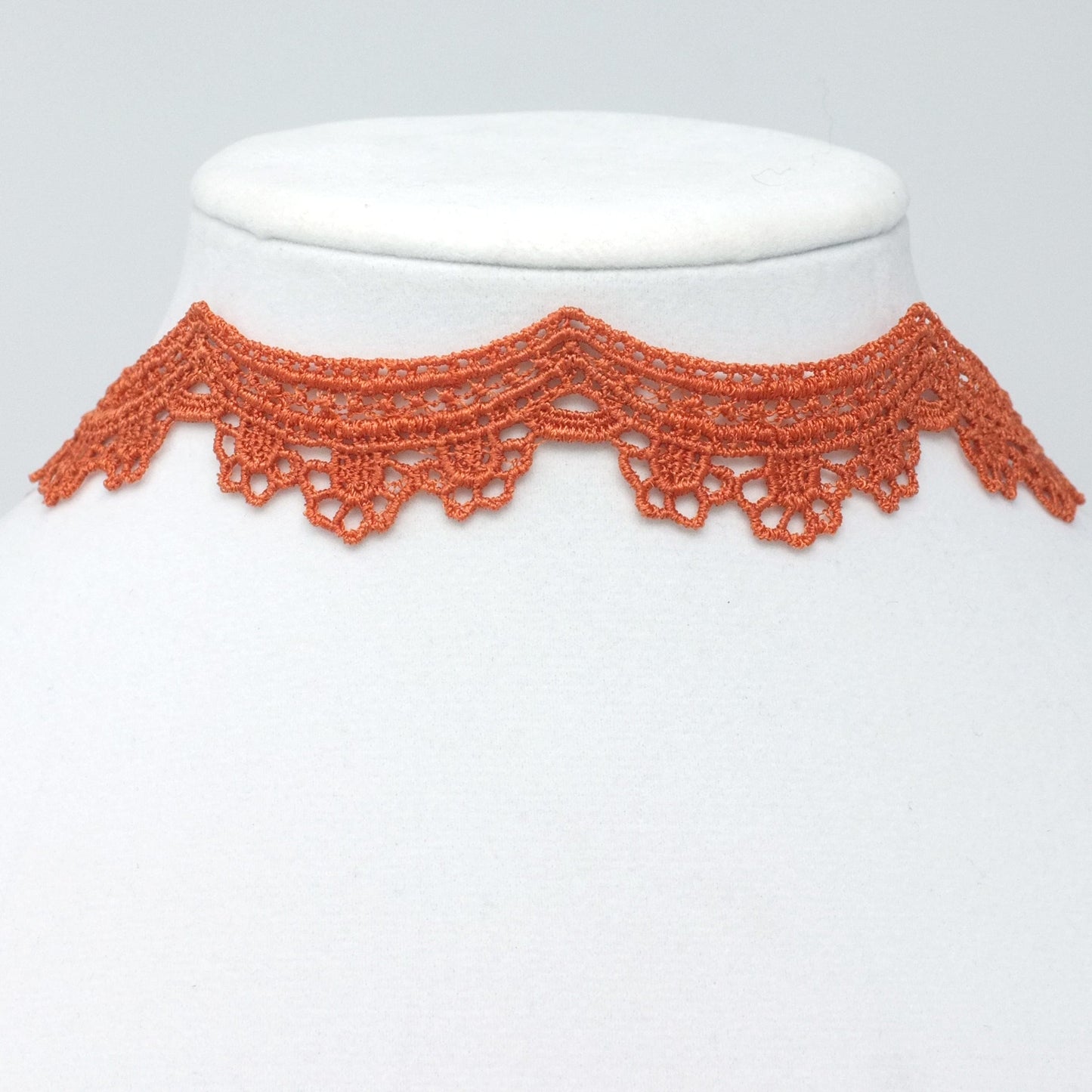 Yelena Scalloped Lace Choker in Burnt Orange