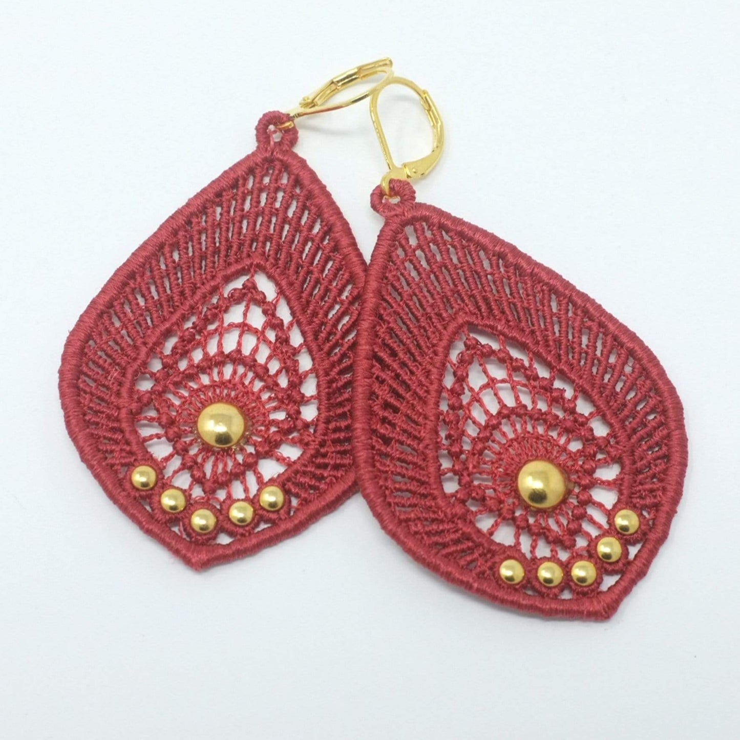 Lace Teardrop Earrings with Gold Studs