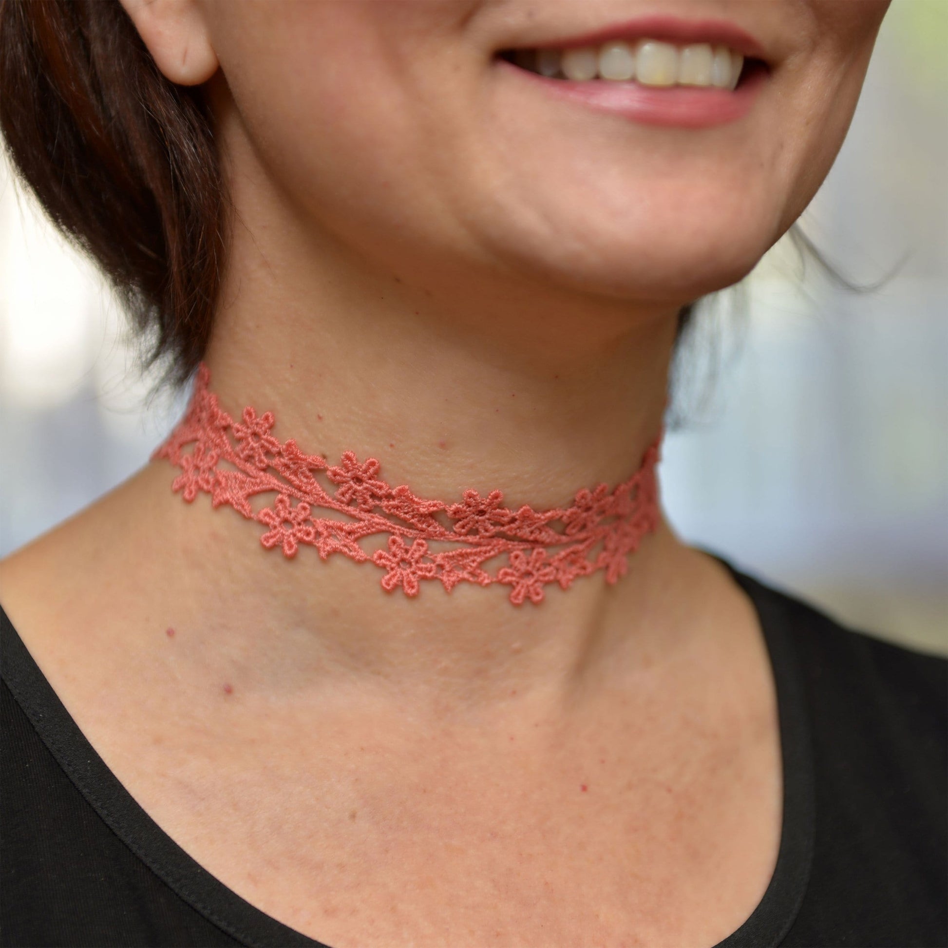 Salmon Pink Wide Lace Choker