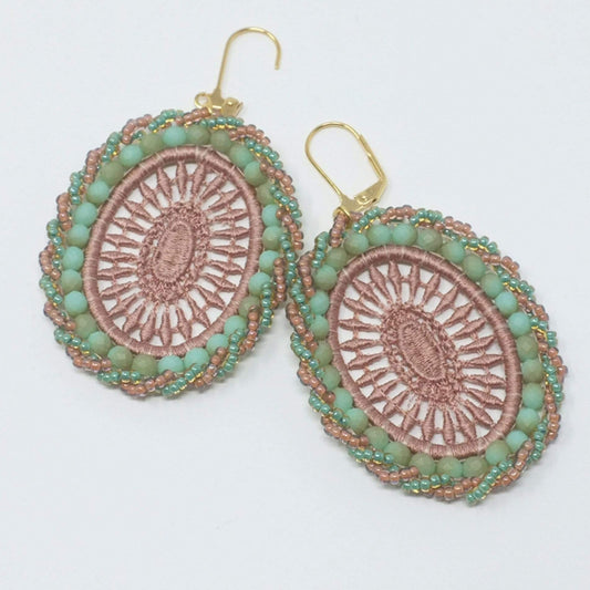 Beige Oval Lace Earrings