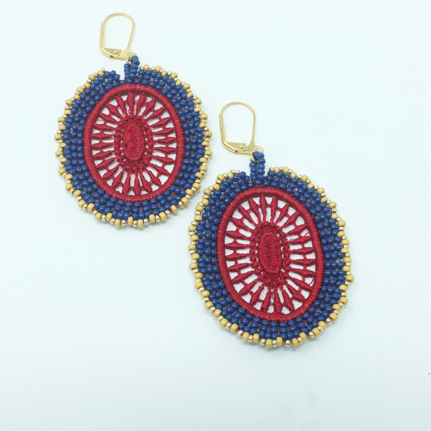 Solana Lace Drop Earrings in Red and Royal Blue