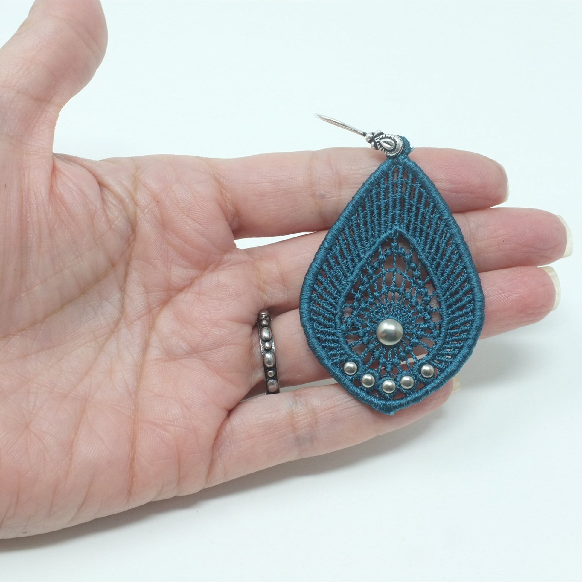 Teal and Silver Lace Earrings