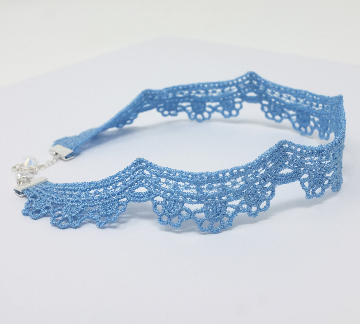 Yelena Light Blue Scalloped Lace Choker with Pendant