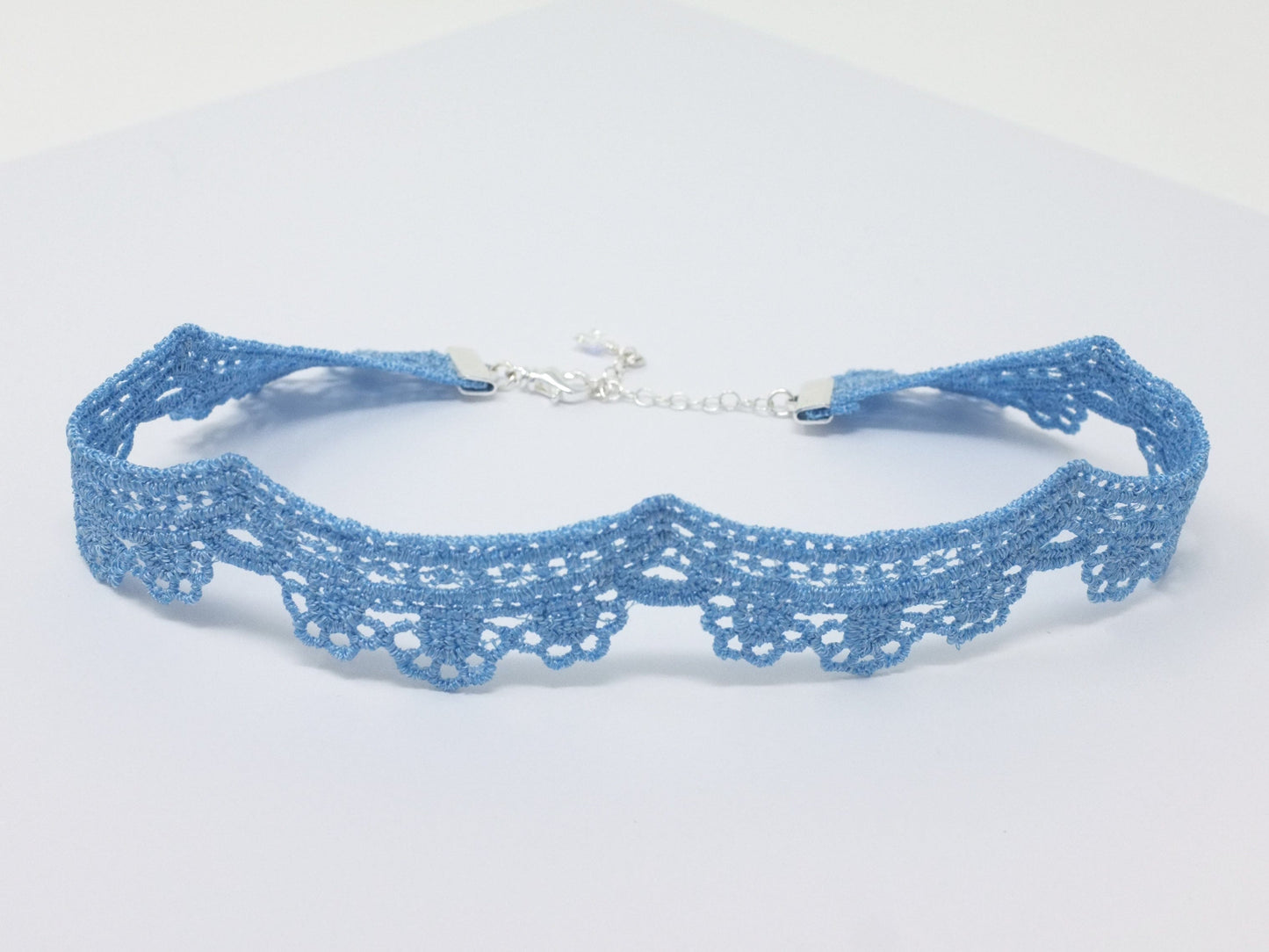 Yelena Light Blue Scalloped Lace Choker with Pendant
