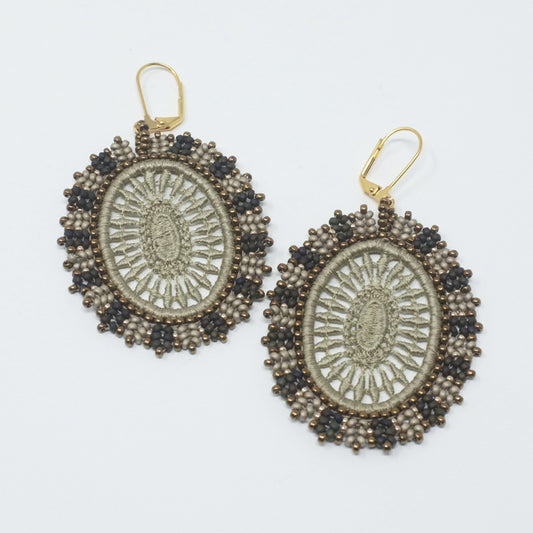 Solana Lace Drop Earrings in Matte Silver and Black