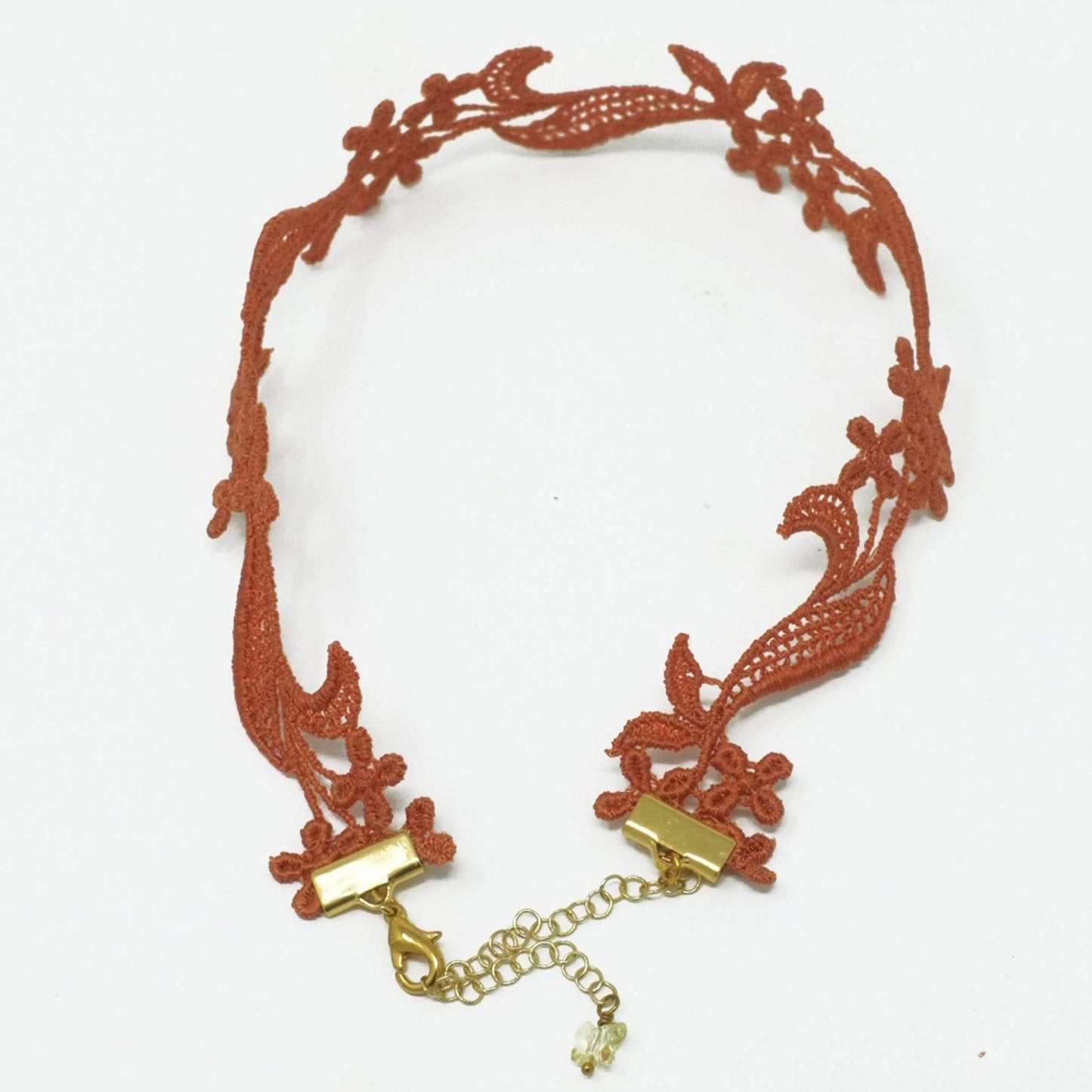 Burnt Orange Floral Choker with Gold Brass Clasps