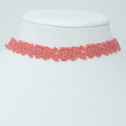 Pink Coral Rose Flower Choker