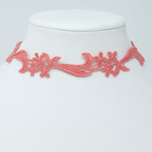 Coral Pink Floral Choker made with Lace