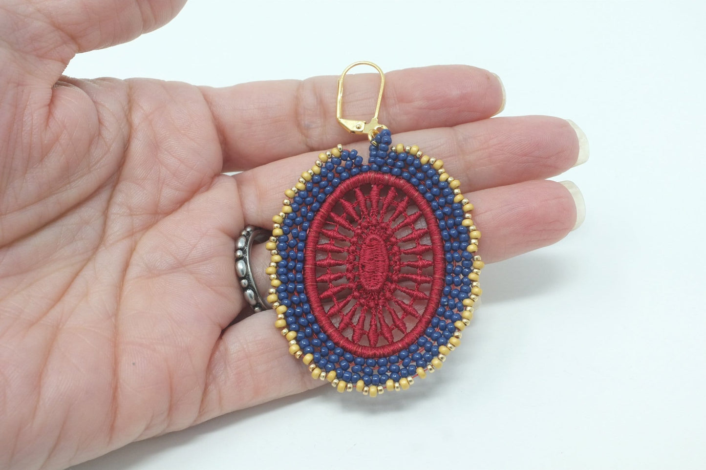 Solana Lace Drop Earrings in Red and Royal Blue