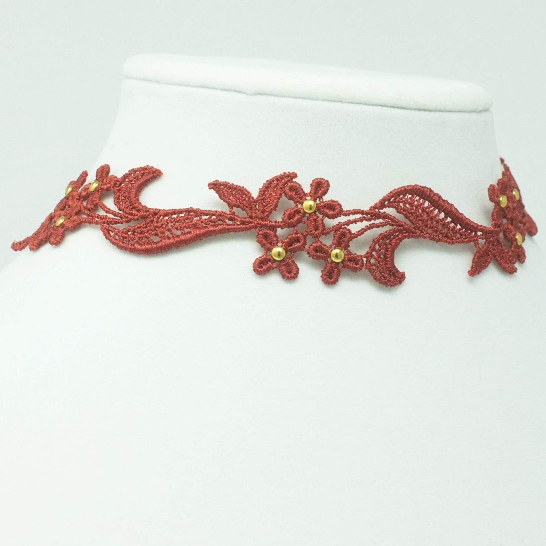Sparkly Lace Choker made with Burnt Orange Floral Lace