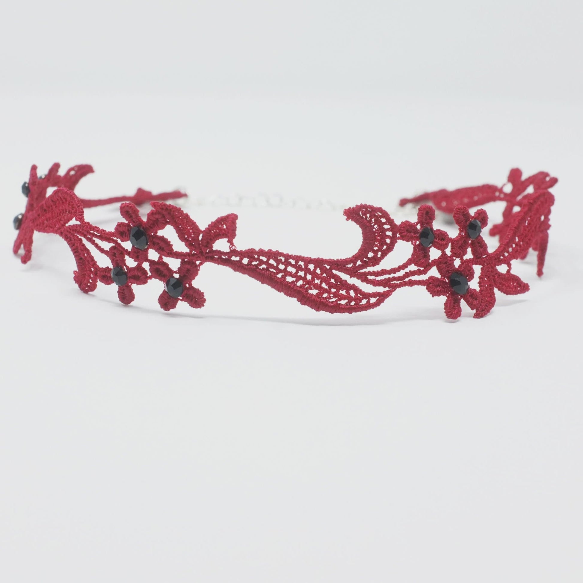 Red and Black Sparkly Choker decorated with rhinestones