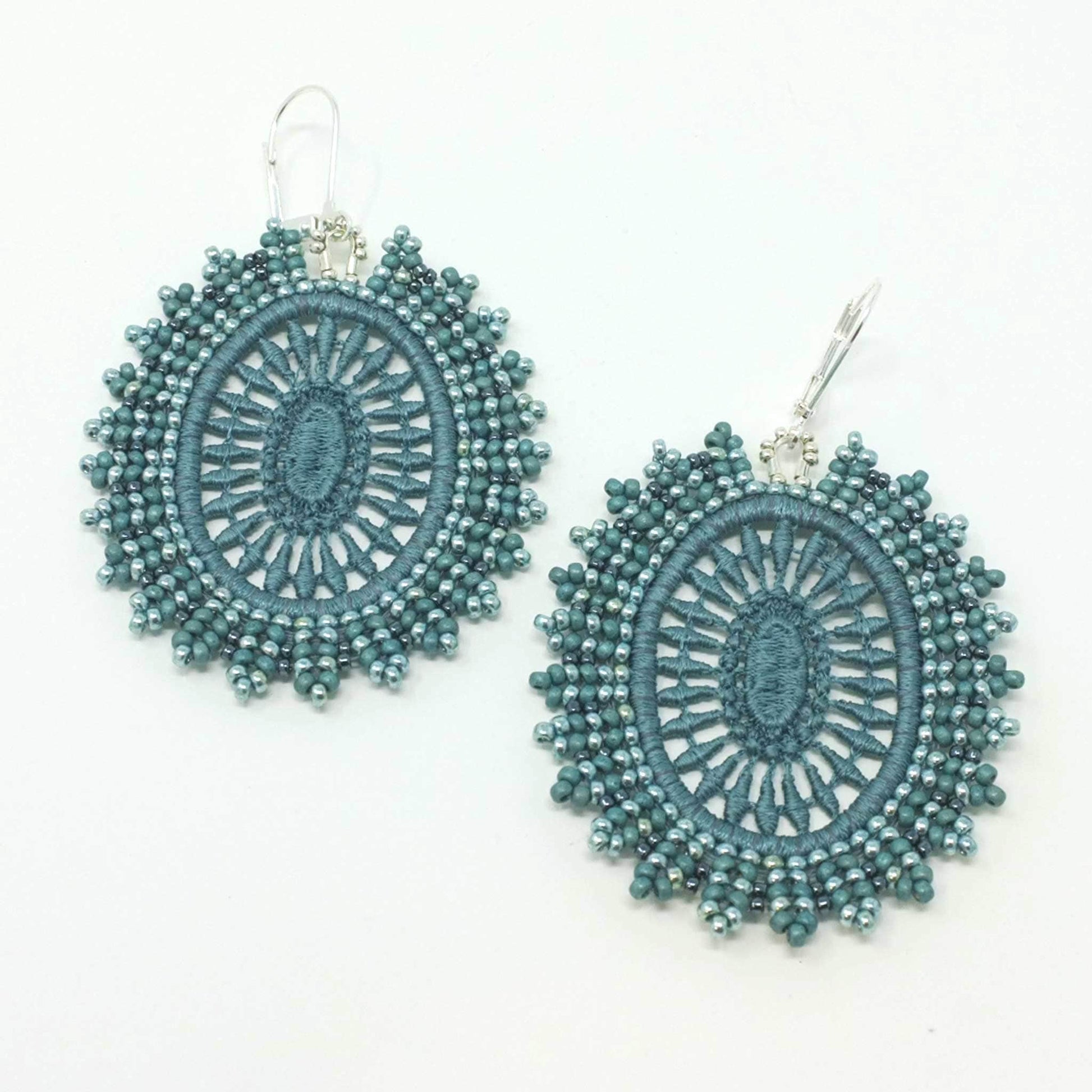 Teal Blue Beaded Earrings