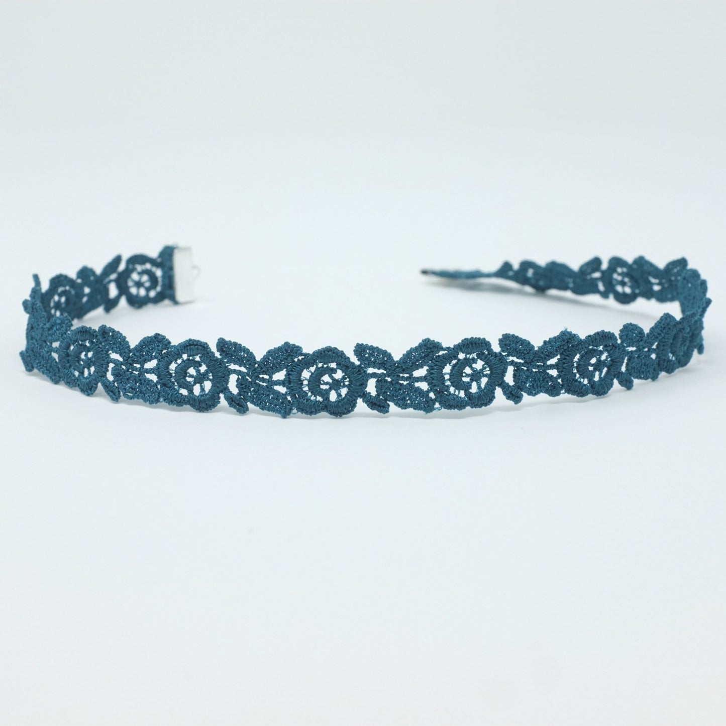 Teal rose choker necklace with silver clasp
