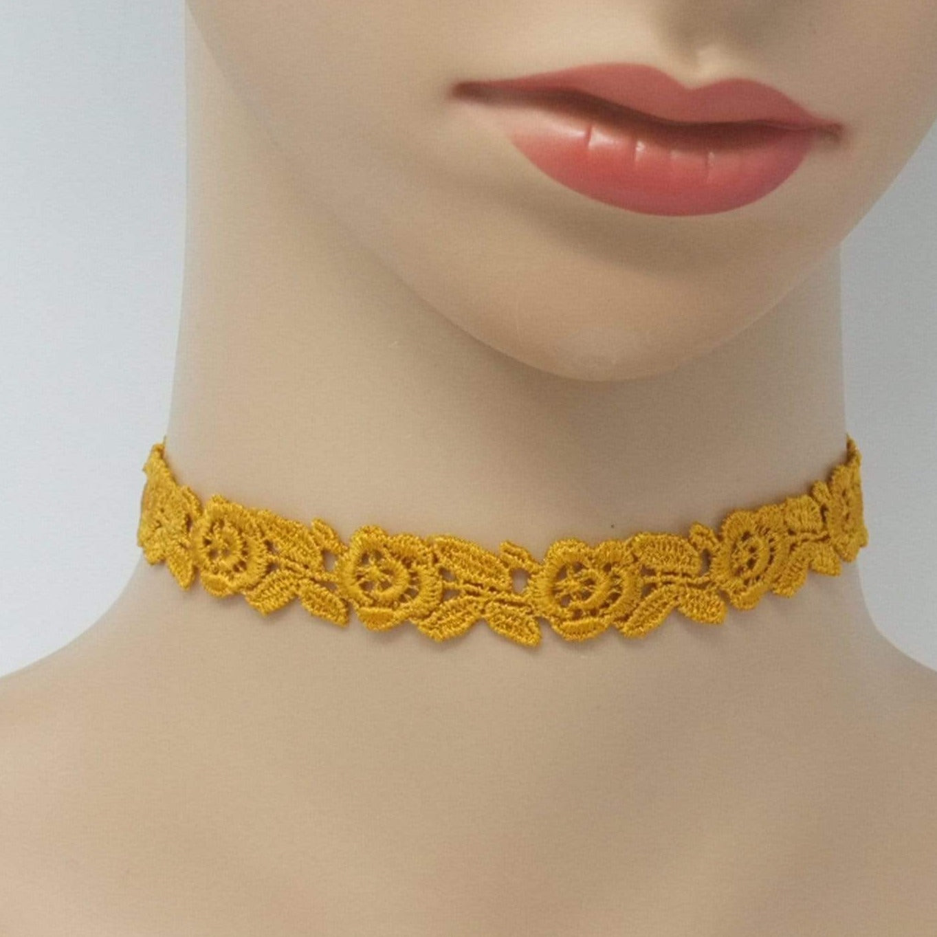 Mustard Yellow  Embroidered Choker