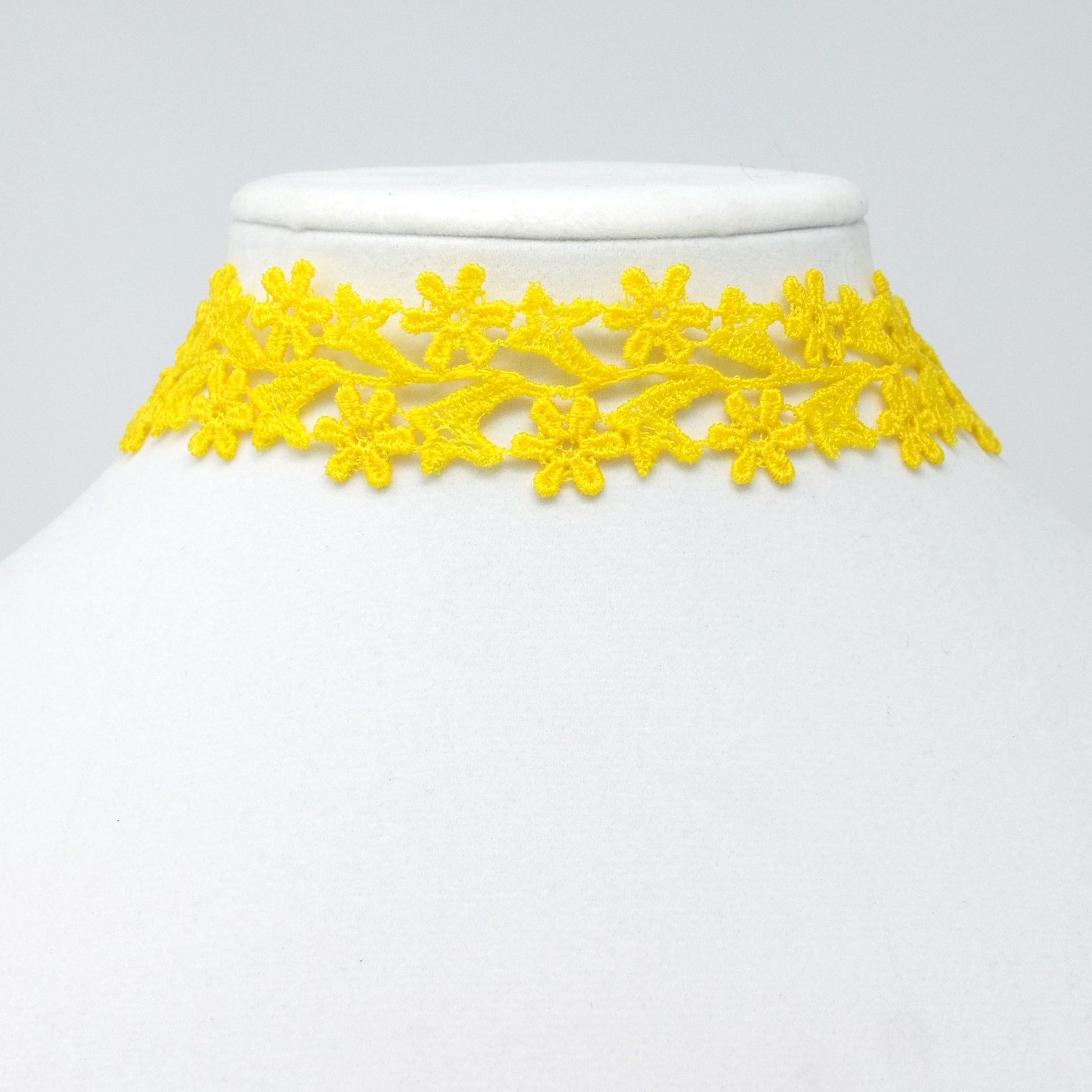 Lemon Yellow Wide Choker with daisy lace pattern