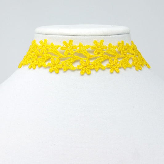 Lemon Yellow Wide Choker with daisy lace pattern