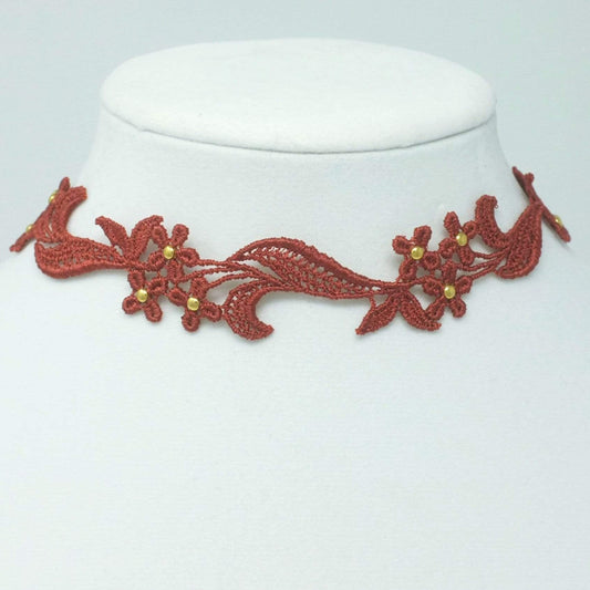 Burnt Orange Lace Choker with floral design