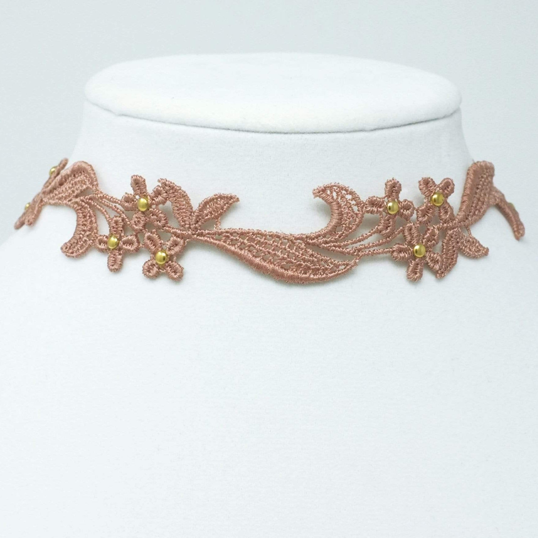 Beige and Gold Sparkly Choker with Flowers