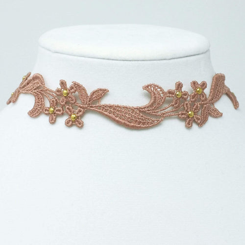 Sophia Beige & Gold Floral Choker Necklace