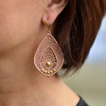 Lace Teardrop Earrings with Gold Studs
