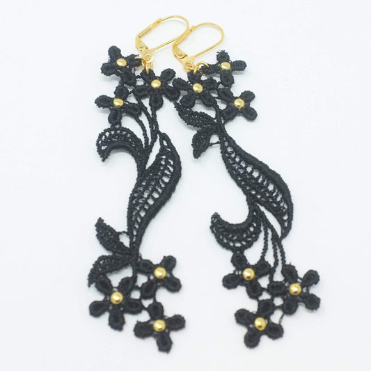 Maia Black Flower Dangle Earrings