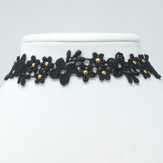 Black and Gold Flower Choker Necklace