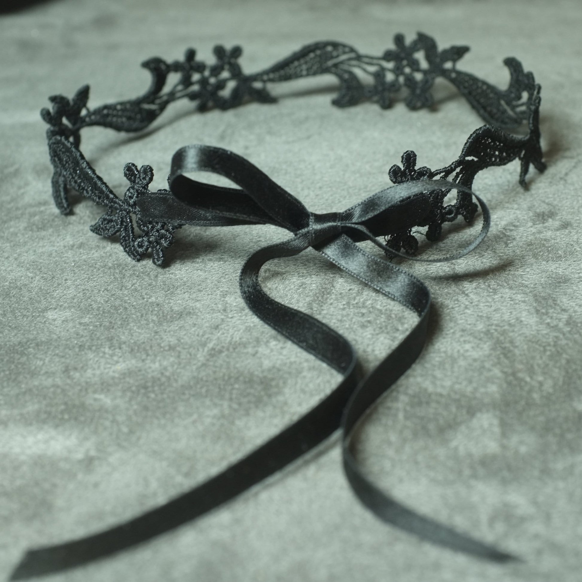 Black Lace Choker Necklace with no black silk ribbon for closure. 