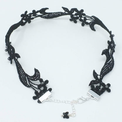 Black Lace Choker  Necklace with Black Pearls with silver clasp- Yatys Boutique