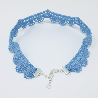 Yelena Light Blue Scalloped Lace Choker with Pendant