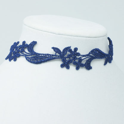 Embroidered Choker with Navy Blue floral Lace