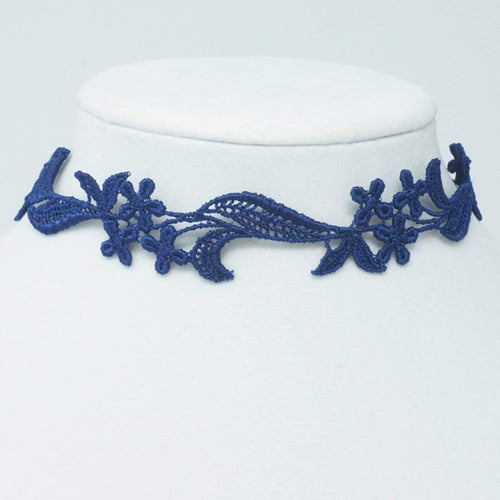Sophia Navy Blue Floral Lace Choker Necklace