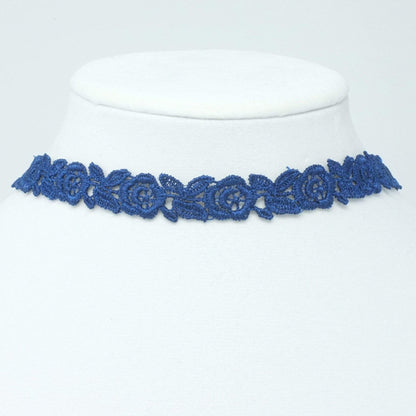 Navy Blue Choker with Blue Roses