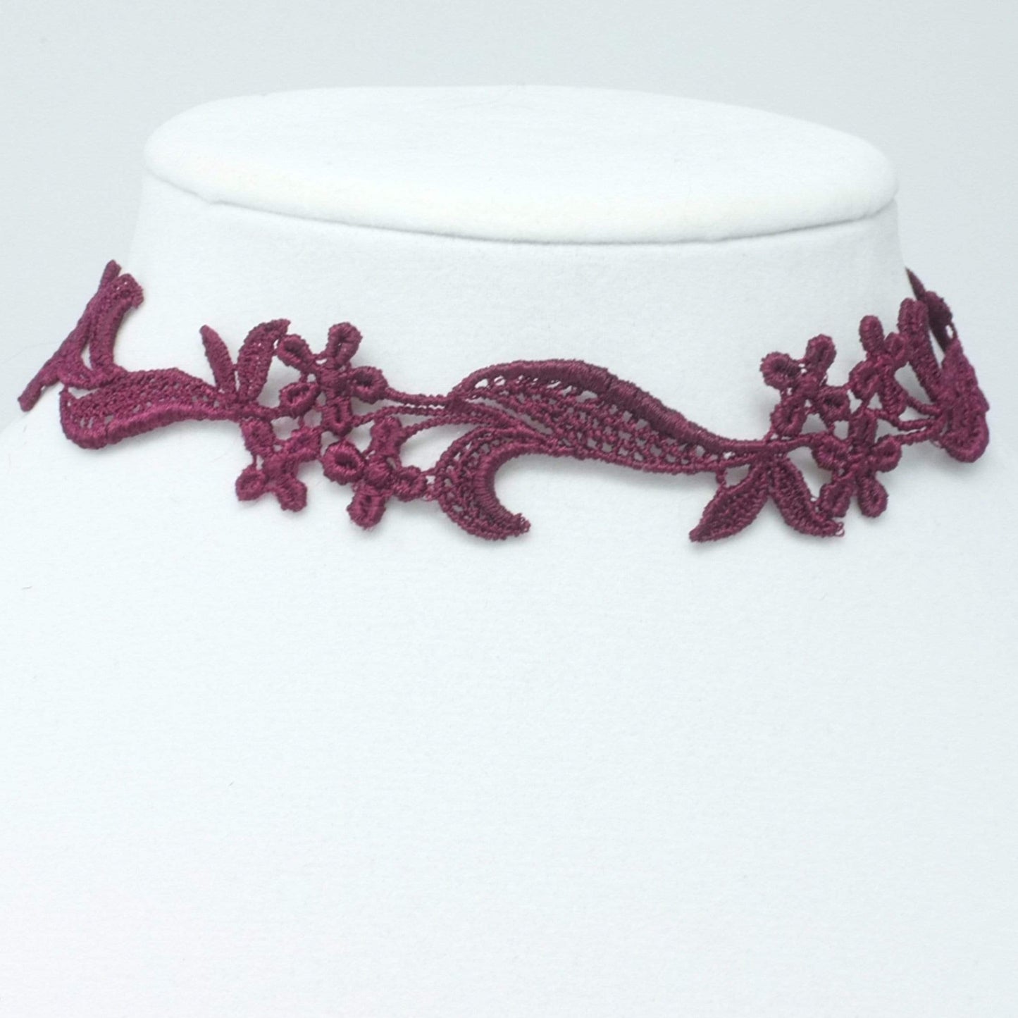 Burgundy Lace Choker Necklace with satin ribbon for closure