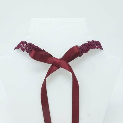Burgundy Ribbon Choker with Rose Floral Lace