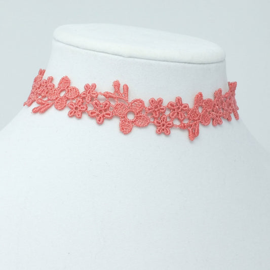 Coral Pink Choker for Women with a daisy floral pattern.