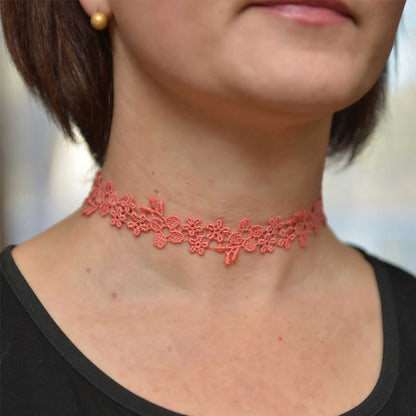 Delicate Flower Choker with Coral Pink Flowers