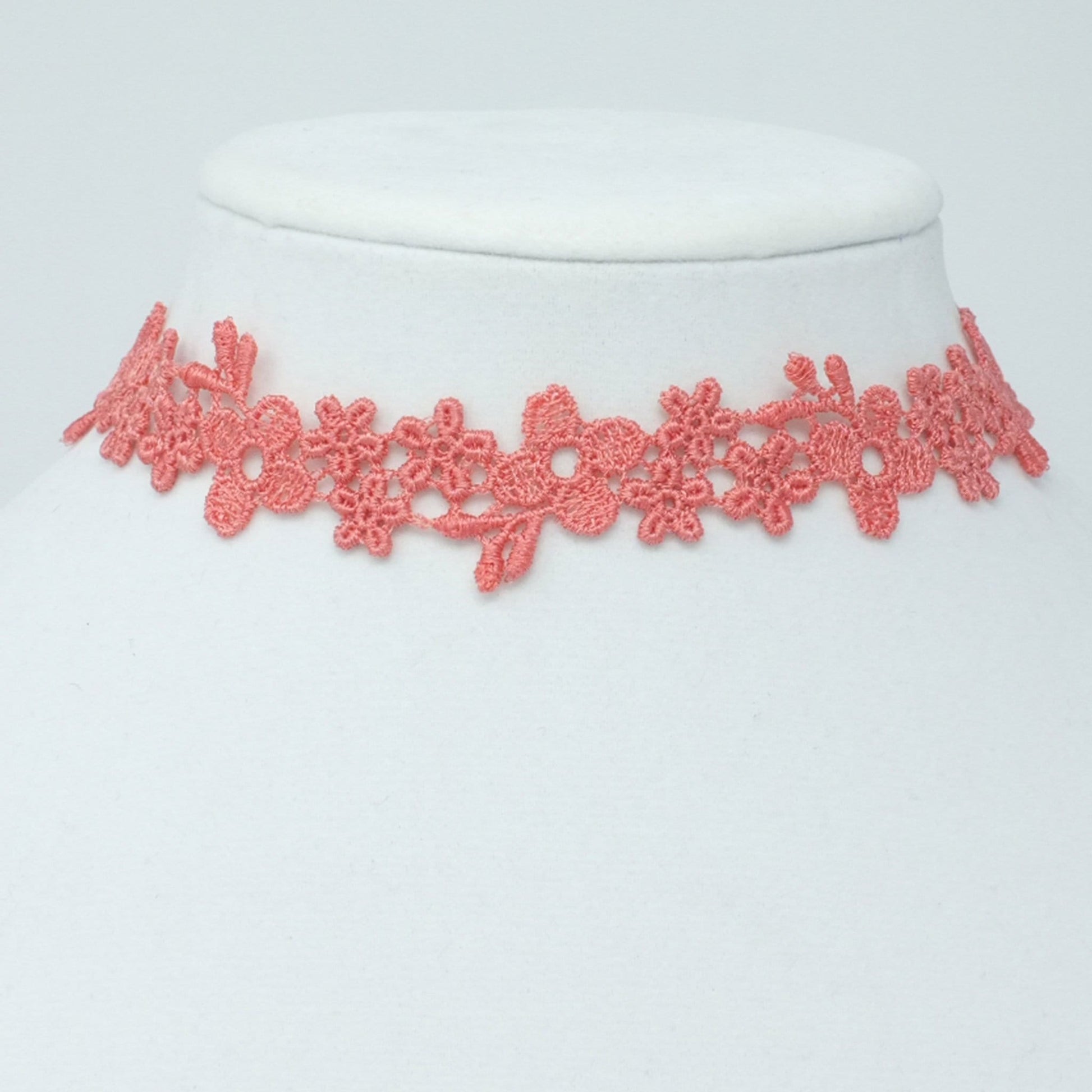 Coral Pink Embroidered Choker with Floral Lace