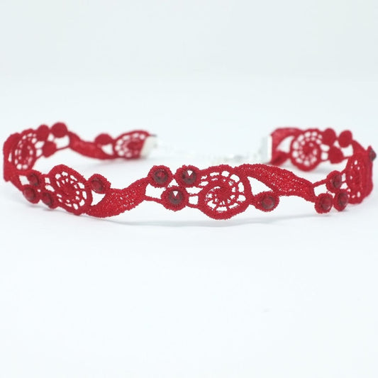 Formal Red Lace Choker with Red Rhinestones