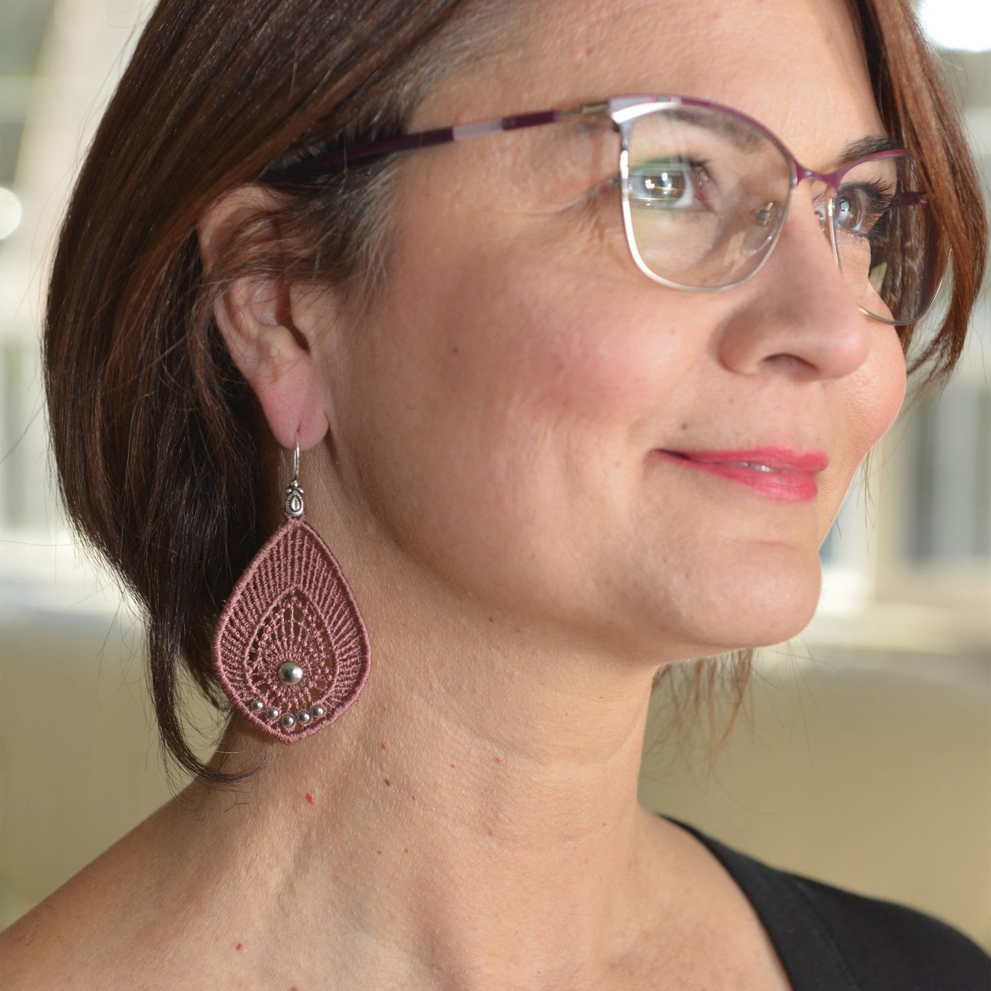 Blush Pink Embroidered Earrings
