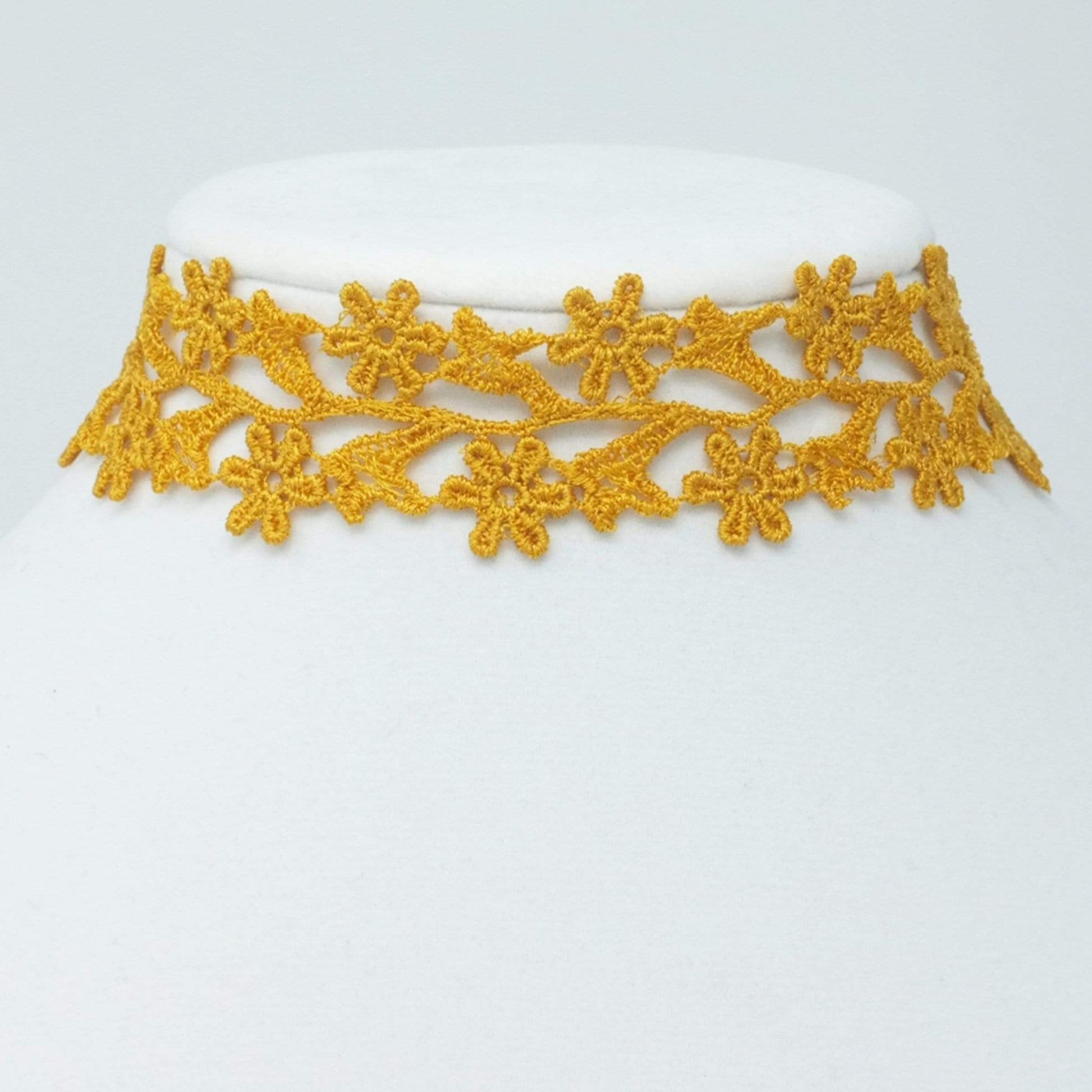 Yellow Wide Choker with Floral Lace